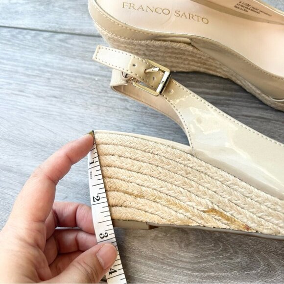 Franco Sarto Beige Vegan Patent Leather Slingback Peep Toe Wedge Esapdrille - Picture 14 of 14